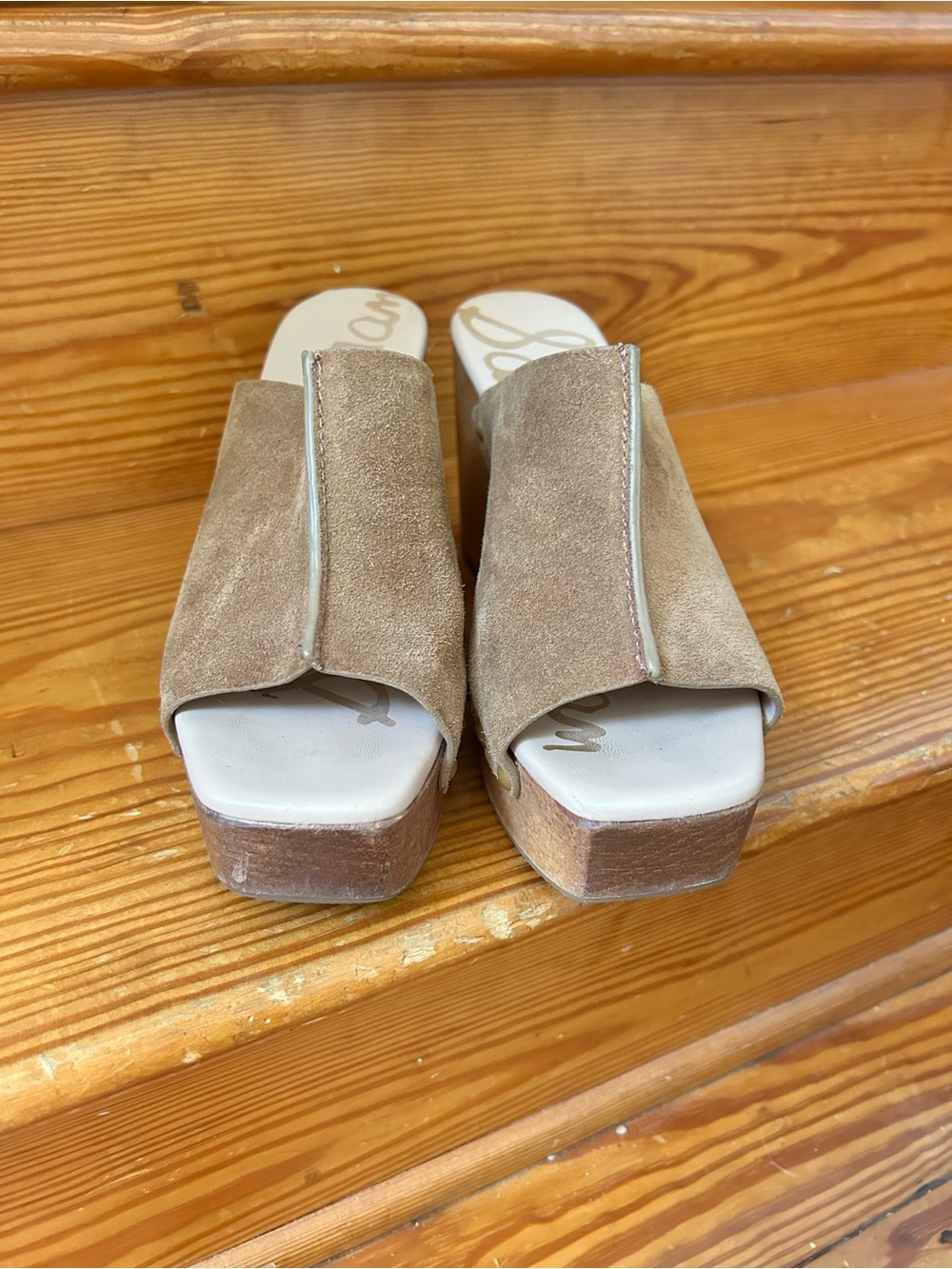Sam Edelman Tan Suede Platform Mule Clogs - Picture 2 of 7